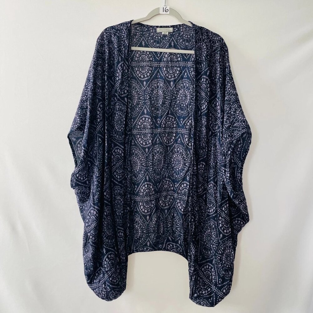 World Market Womens Blue Indian Block Print Oversized Kimono Cover Up One Size